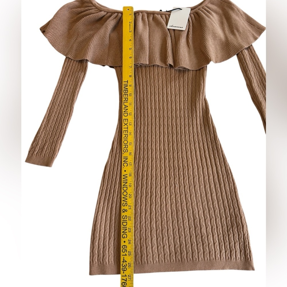 NWT Olivaceous Long Sleeve Bodycon Off Shoulder Sweater Dress Tan Small Cashmere - Picture 10 of 11